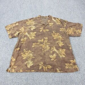 Tommy Bahama Shirt Mens 2XL Brown‎ Silk Hawaiian Camp Short Sleeve Button Front